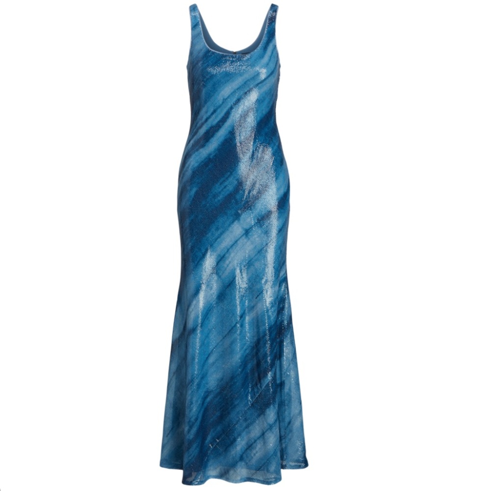 NWT Ralph Lauren Print Sequin Crepe Gown